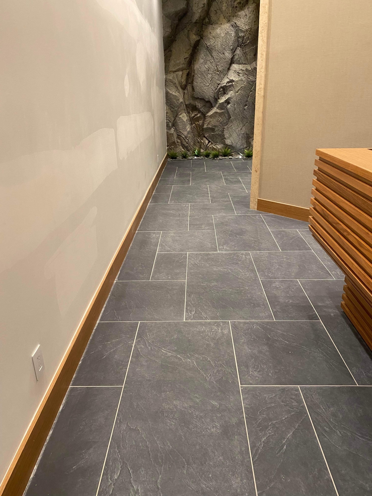 Slate stone tile floor in modern interior